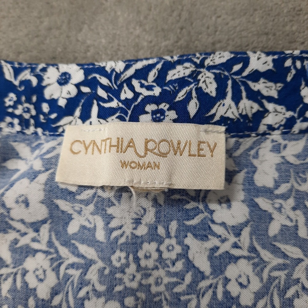 Cynthia Rowley Top Womens 2X Blue White Floral Popover Peasant Coastal Cottage - Picture 9 of 14